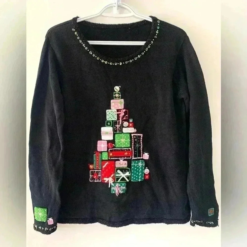VINTAGE Christmas Sweater with Embroidery and Beading Details